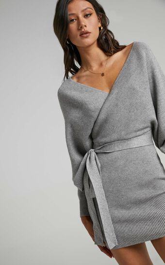 Dont Fall Down Knit Dress in Grey