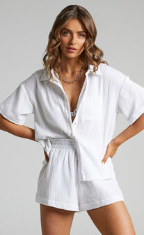 Donita Top - Button Up Shirt Top in White
