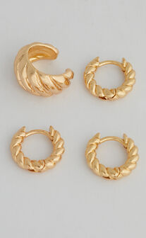Glynae Twisted Hoop Earrings - Pack of 4 in Gold