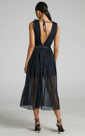 Xenia Midi Dress - Plunge Tulle Dress in Black | Showpo USA