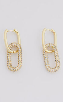 Clover Oval Link Diamante Hoop Earrings in Gold