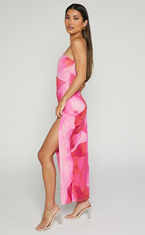Johanne Midi Dress - Side Slit Bodycon Dress in Pink Blur Print