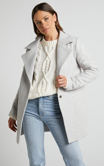 Eminila Coat - Longline Long Sleeve Coat in Grey
