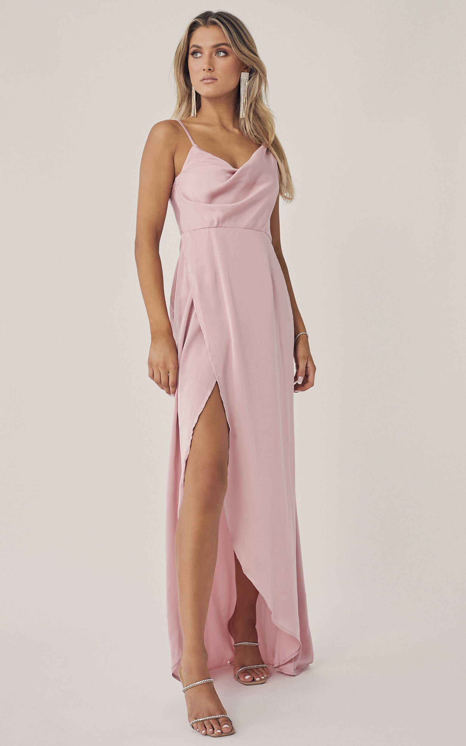 Rosemarie Asymmetrical Wrap Maxi Dress in Dusty Pink - 06, PNK2