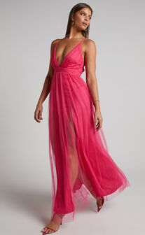 Like A Vision Plunge Maxi Dress in Hot Pink