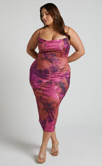 Rhaine Midi Dress - Cowl Bodycon Dress in Purple Haze