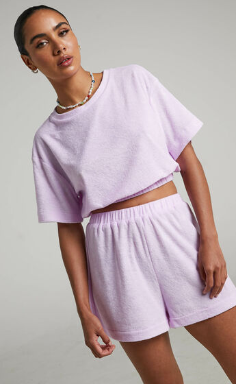 Giada Terry Towelling Elasticated Shorts in Lilac