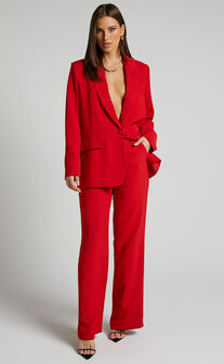 Bonnie Pants - High Waisted Tailored Wide Leg Pants in Red