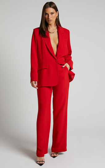 Bonnie Pants - High Waisted Tailored Wide Leg Pants in Red