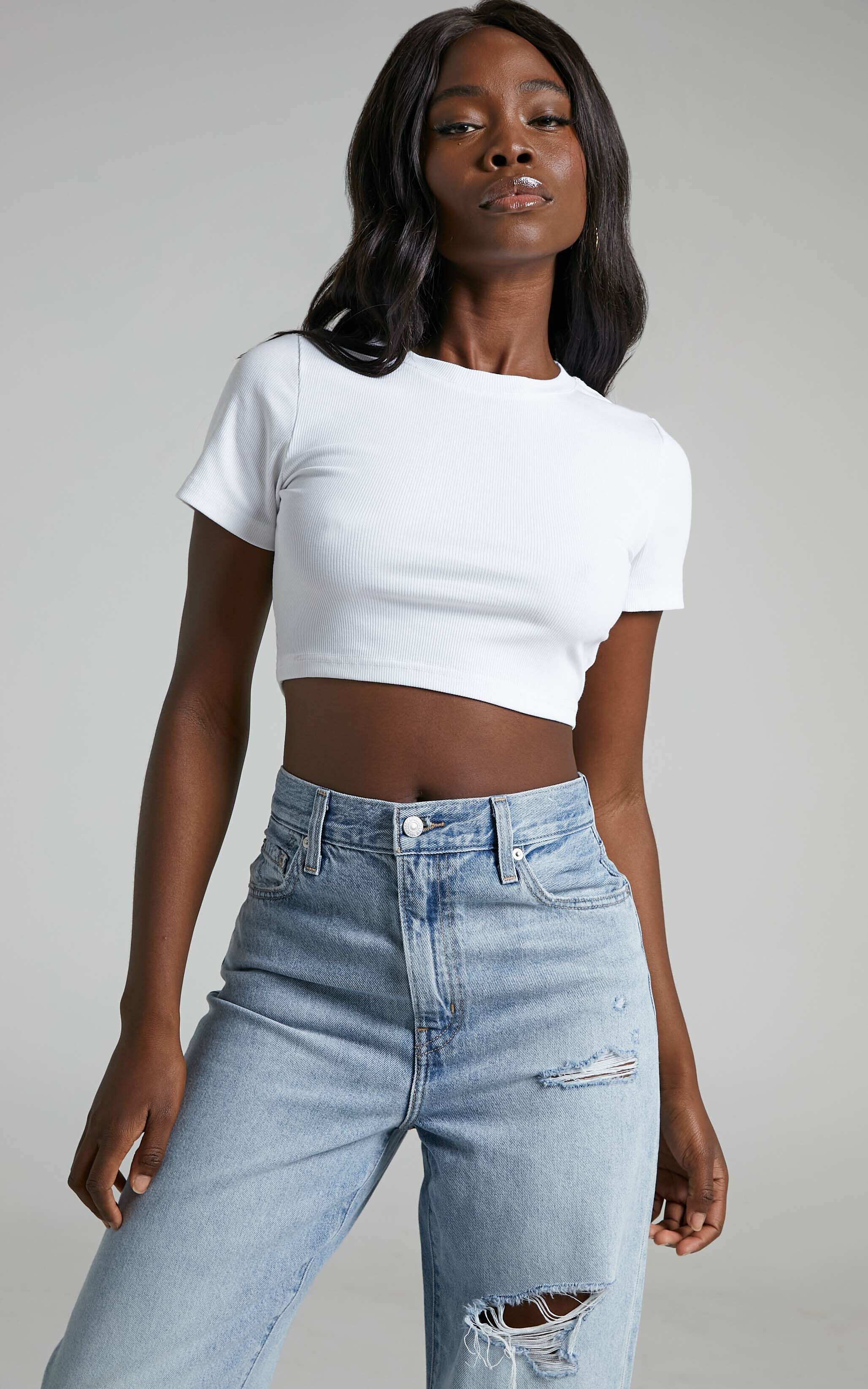 Susannah Ribbed Cropped Tee in White - 04, WHT1, super-hi-res image number null