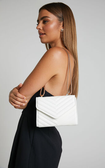 Kalinda Bag - Double Box Chain Shoulder Bag in White