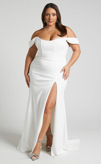 Ynes Bridal Gown - Off Shoulder Corset Split Gown in Ivory