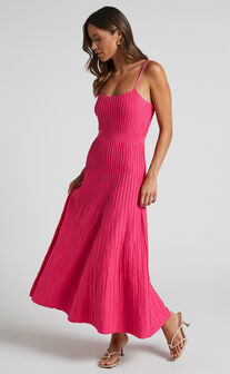 Donissa Midi Dress - Panelled Knit Dress in Hot Pink