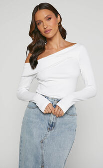 Misael Top - Asymmetrical Twist Front Jersey Top in White