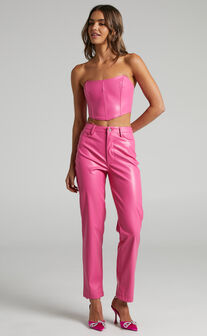 Lorrin Faux Leather Cropped Corset in Hot Pink