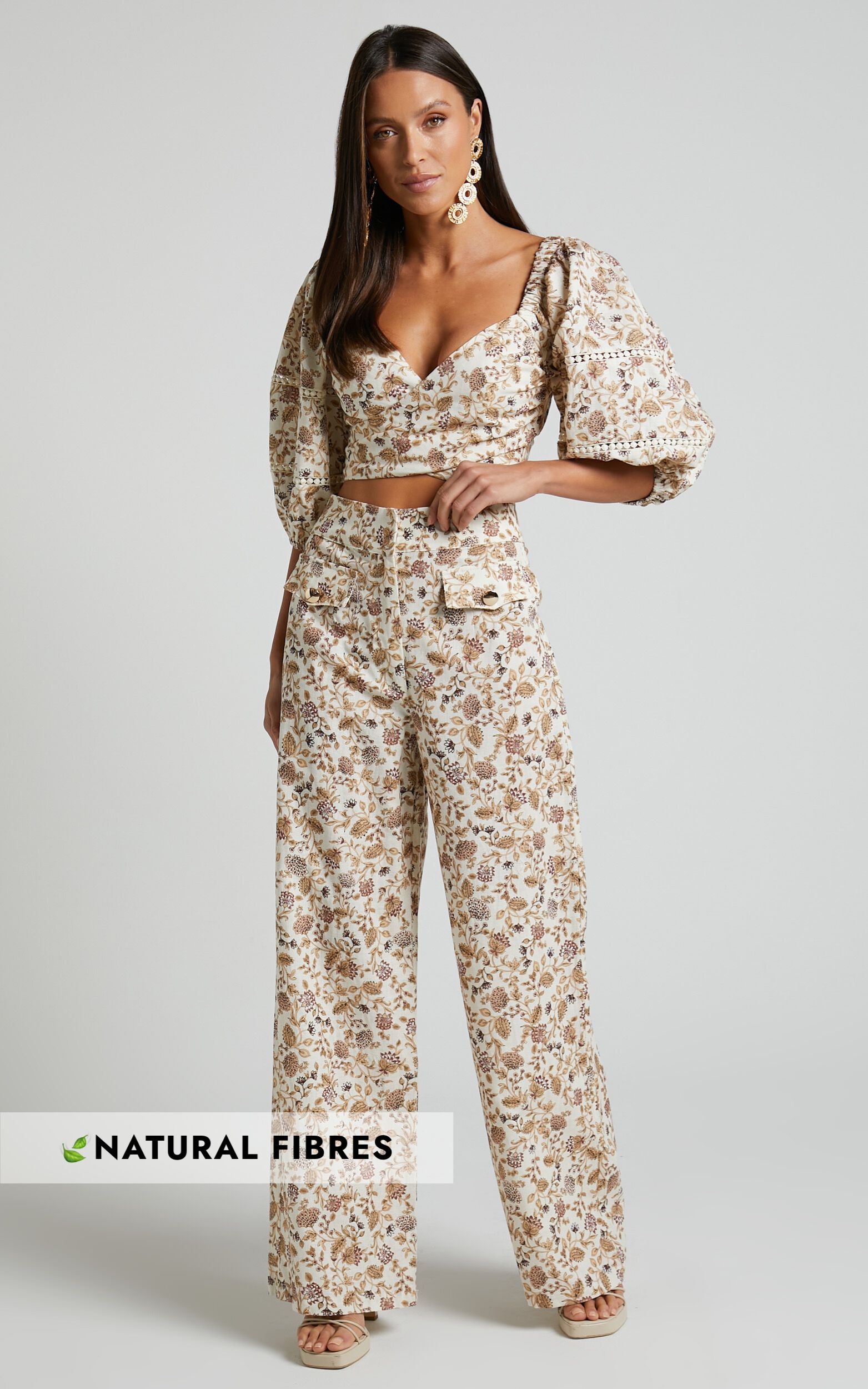 Amalie The Label - Masden High Waisted Wide Leg Pants in Maya Floral - 06, WHT1