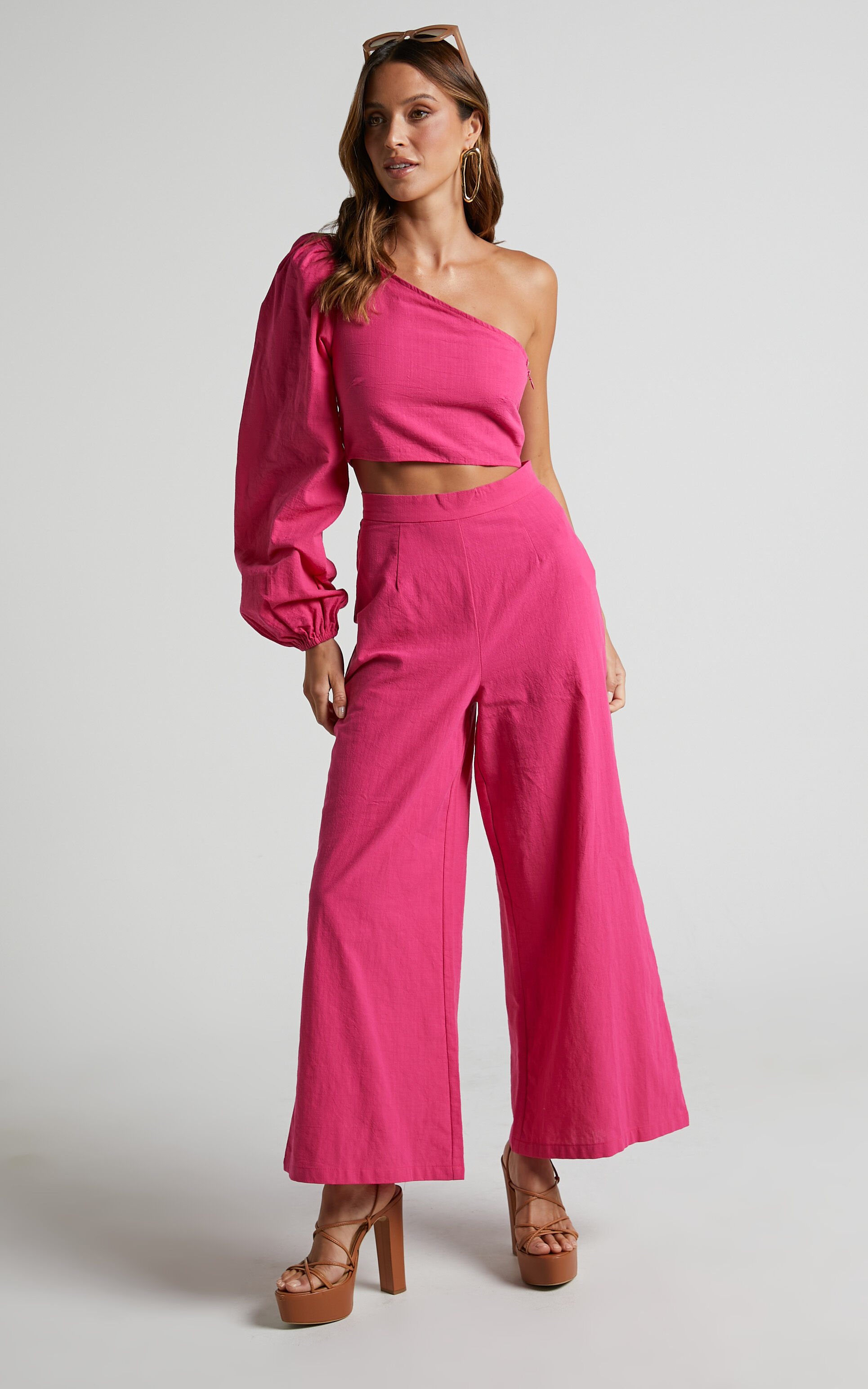 Cherira One Shoulder Top and Pant Two Piece Set in Hot Pink - 06, PNK1, super-hi-res image number null