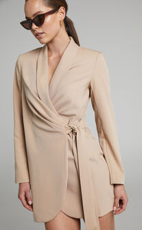 Rosia Wrap Style Blazer Dress in BISCUIT