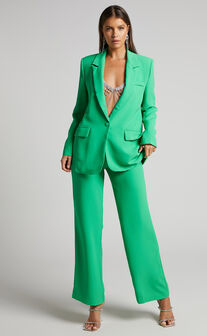 Michelle Oversized Plunge Neck Button Up Blazer in Green