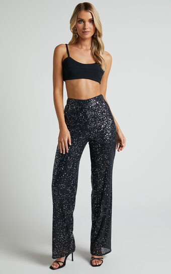 Izzie Pant - High Waisted Pocket Straight Leg Pant in Black
