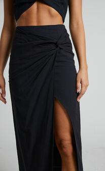 Marieta Midi Skirt - Knot Front Skirt in Black
