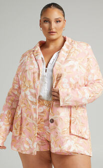 Amalie The Label - Bay Relaxed Button Front Blazer in Pink Floral