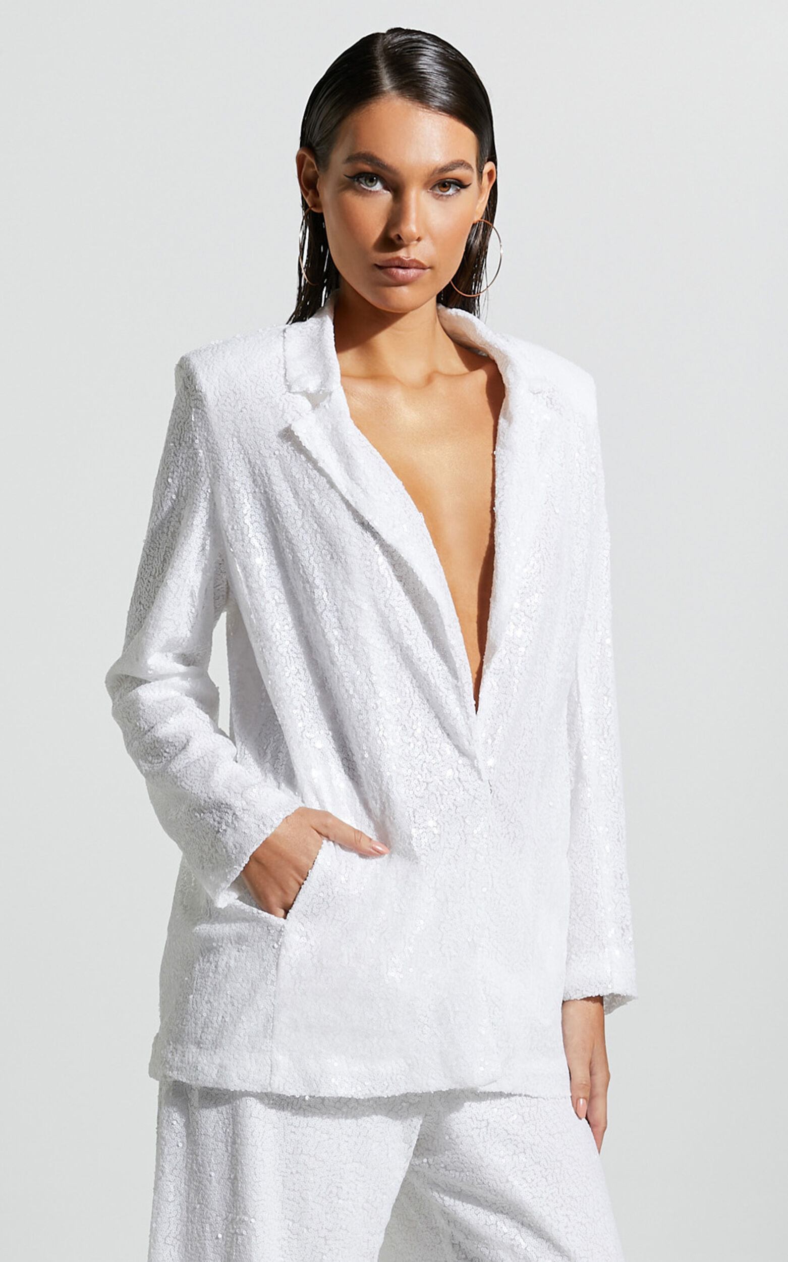 Looma Sequin Relaxed Fit Blazer in White - 04, WHT1, super-hi-res image number null