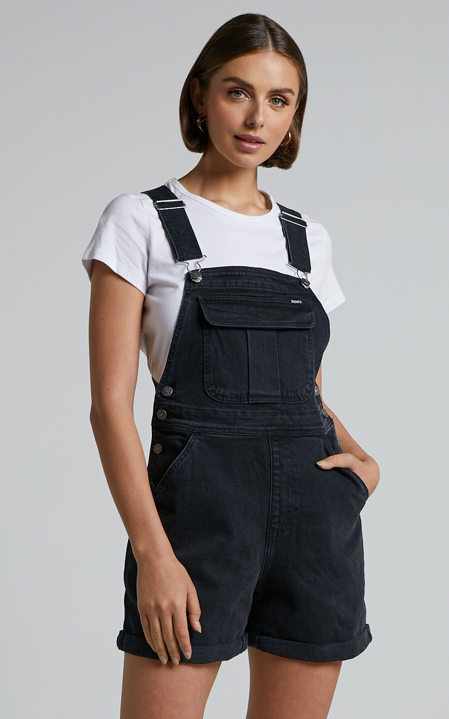 Riders by Lee - Dungaree Short in Black Beauty - 06, BLK1, super-hi-res image number null