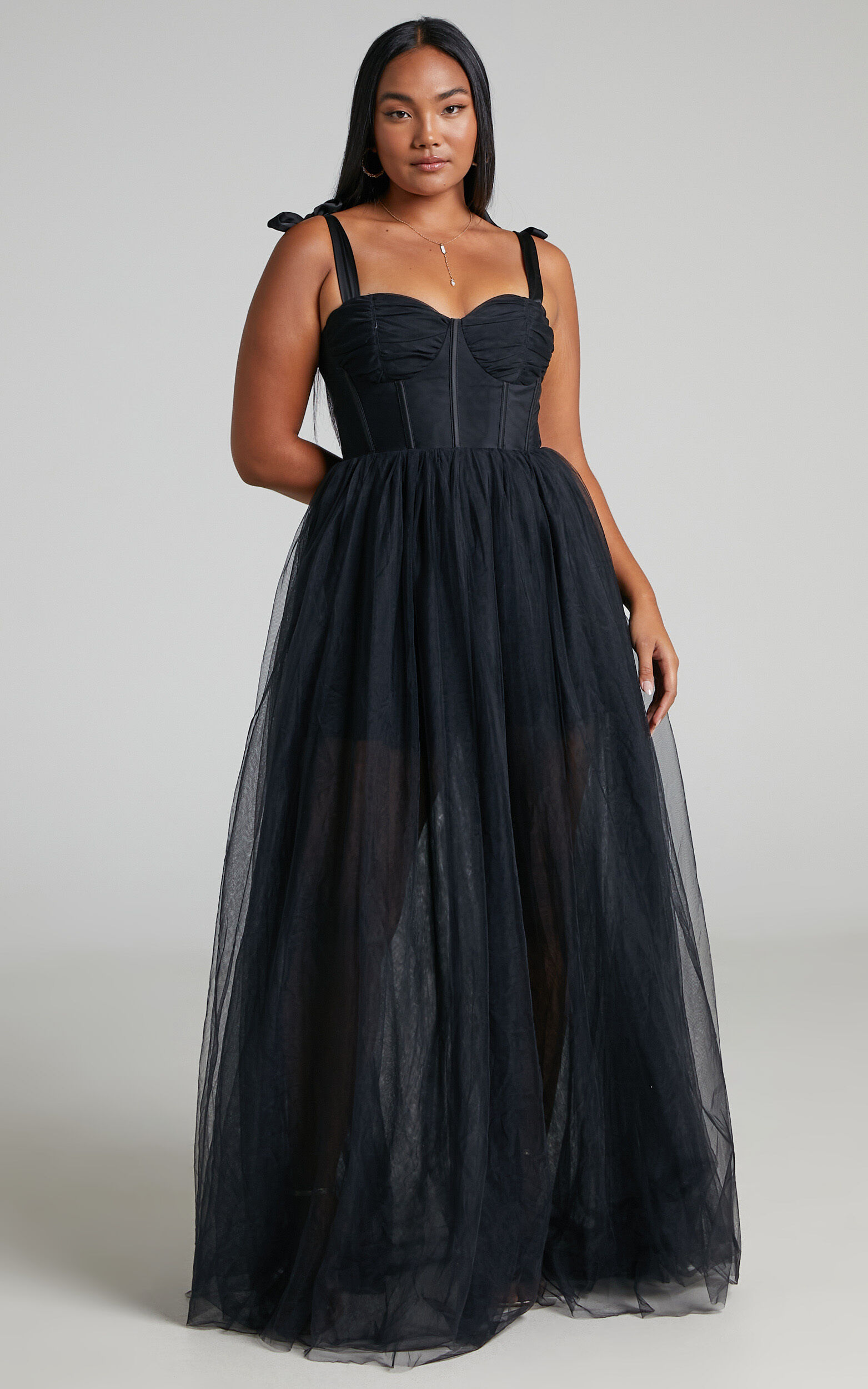 Emmary Bustier Bodice Tulle Gown in Black - 06, BLK1, super-hi-res image number null