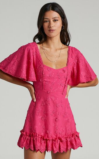 Fancy A Spritz Square Neck Mini Dress in Hot Pink