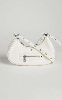 Peta and Jain - Moto Bag in White Pebble / Silver