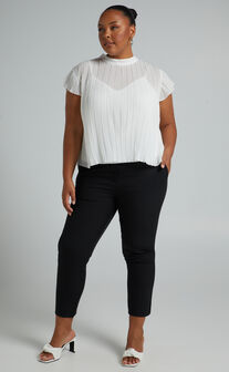 Harlow High Neck Pleated Workwear Top in White