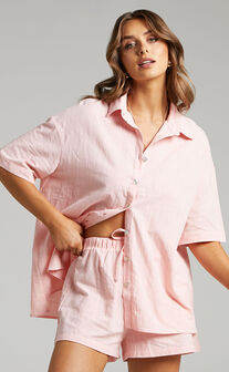 Gabby Button Up Shirt Two Piece Set in Light Pink