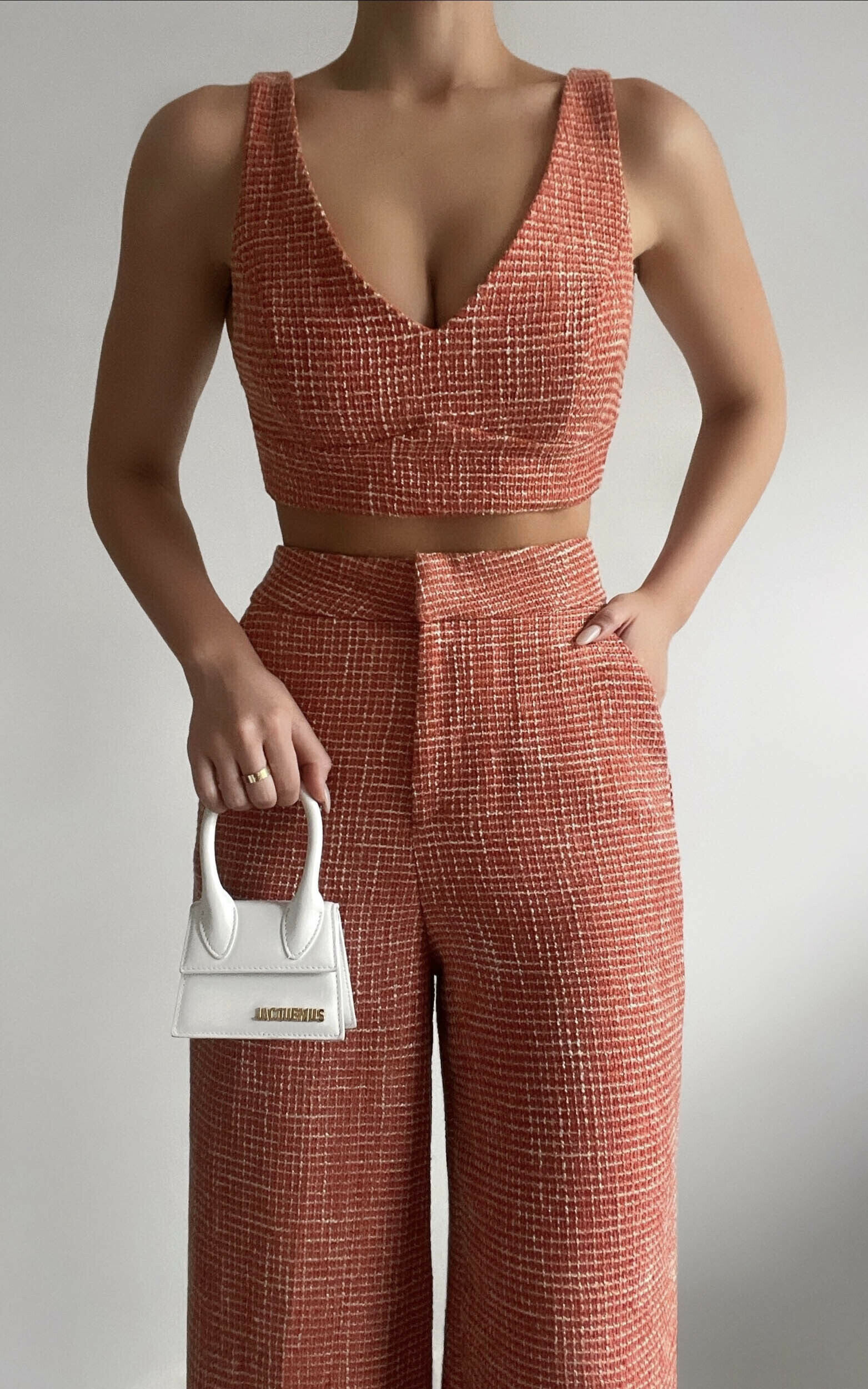 Adelaide Two Piece Set - Crop Top and Wide Leg Pants Set in Burnt Orange - 06, ORG3