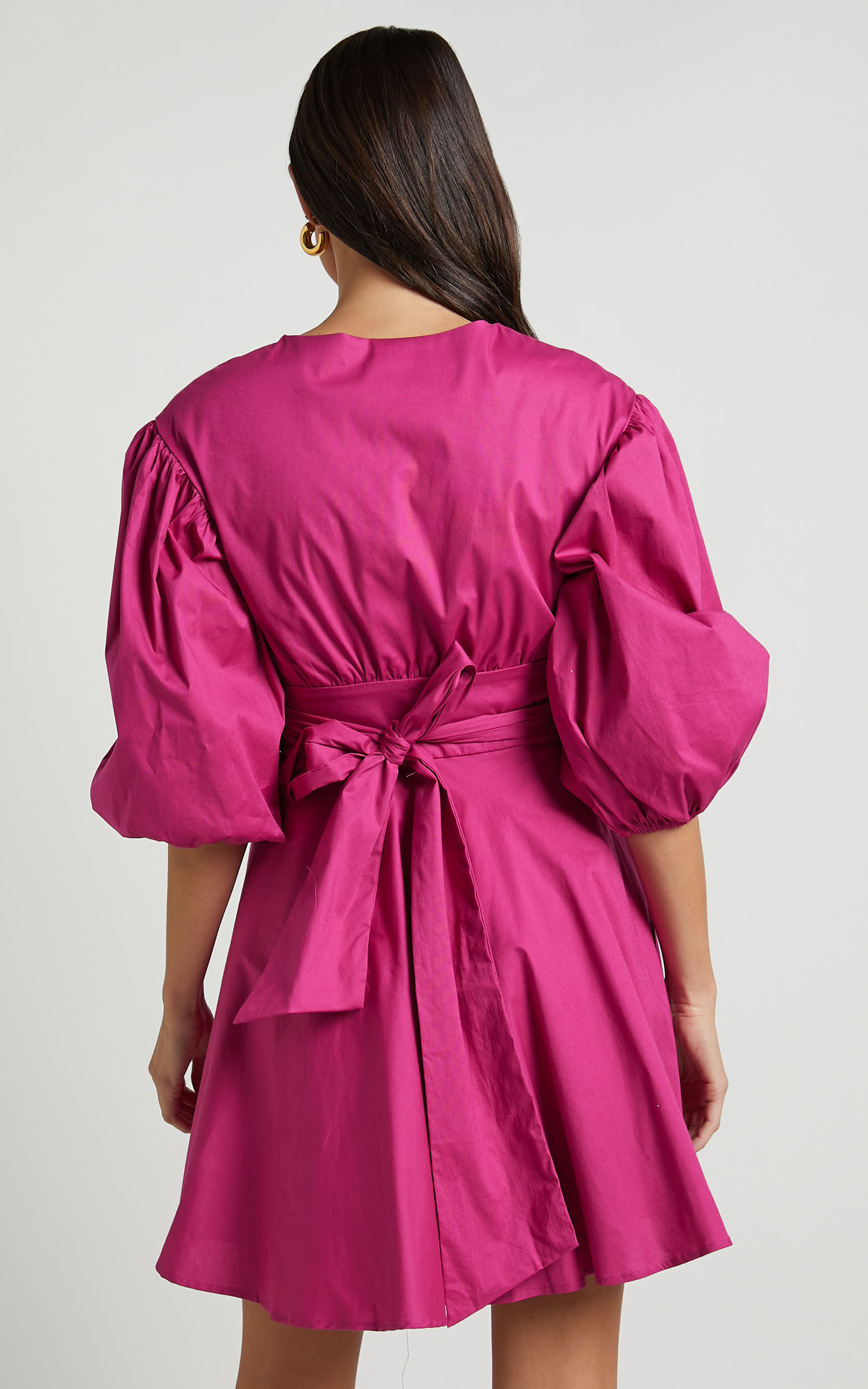 Zyla Mini Dress - Puff Sleeve Wrap Dress in Berry | Showpo