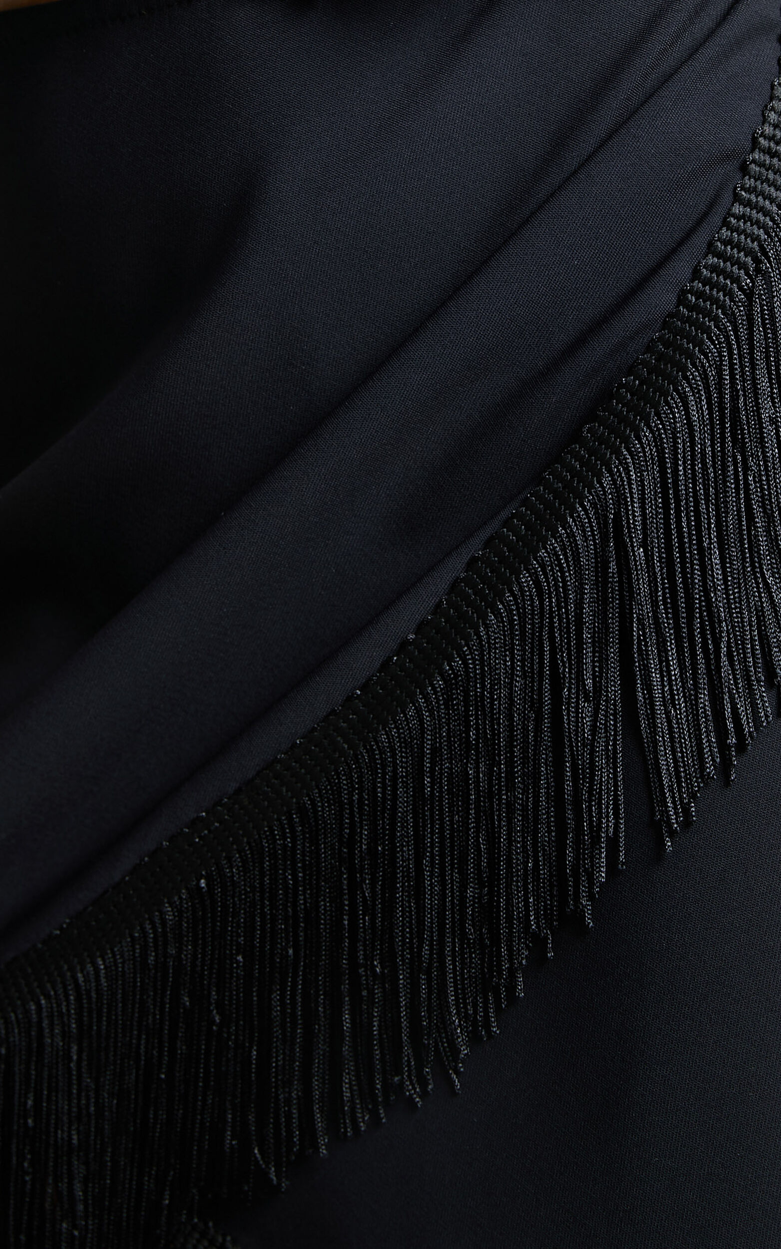 Lassey Mini Skirt - Fringe Trim Wrap Skirt in Black