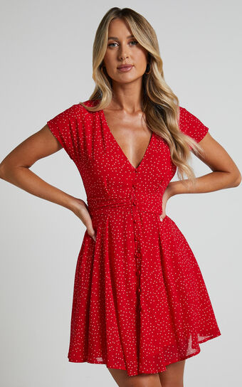 Hey Now A-line Mini Dress in Red Spot