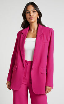 Michelle Oversized Plunge Neck Button Up Blazer in Pink
