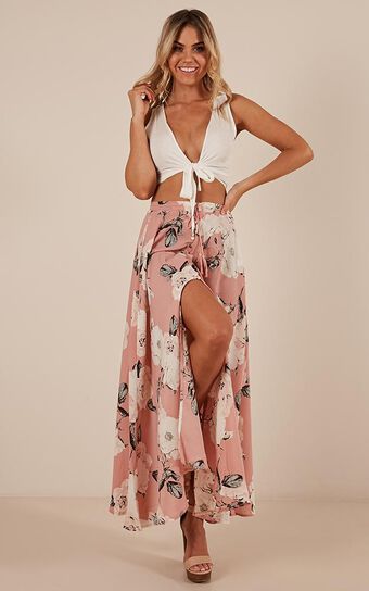 Flying On Neverland Maxi Skirt In Dusty Pink Floral 