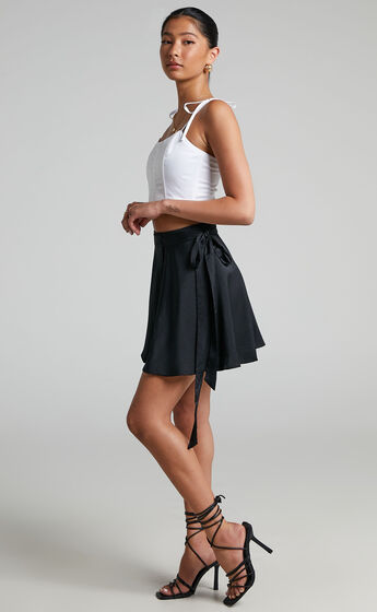 Serendipity Wrap Skirt in Black Satin