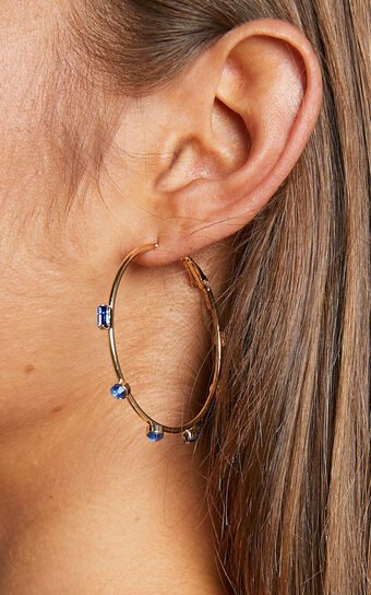 Unaizah Hoop Earrings in Gold with Blue Gems