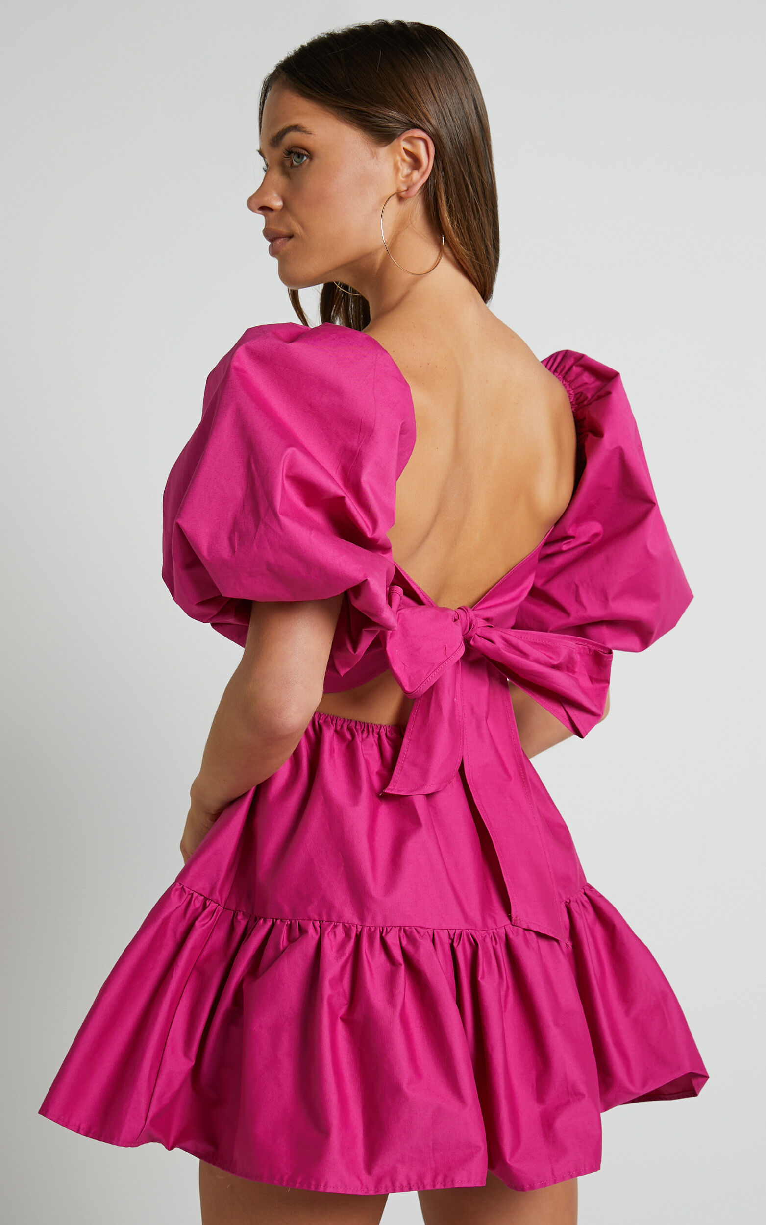 Adanny Shirred Puff Sleeve Mini Dress in Berry | Showpo USA