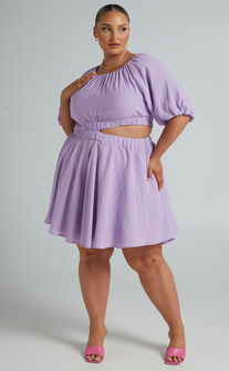 Hadley Puff sleeve cut out mini dress in Lilac