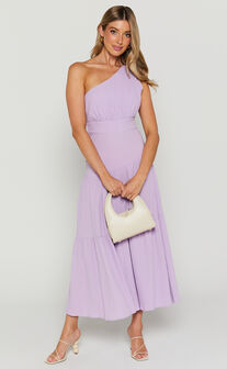 Celestia Midaxi Dress - Tiered One Shoulder Dress in Lavender