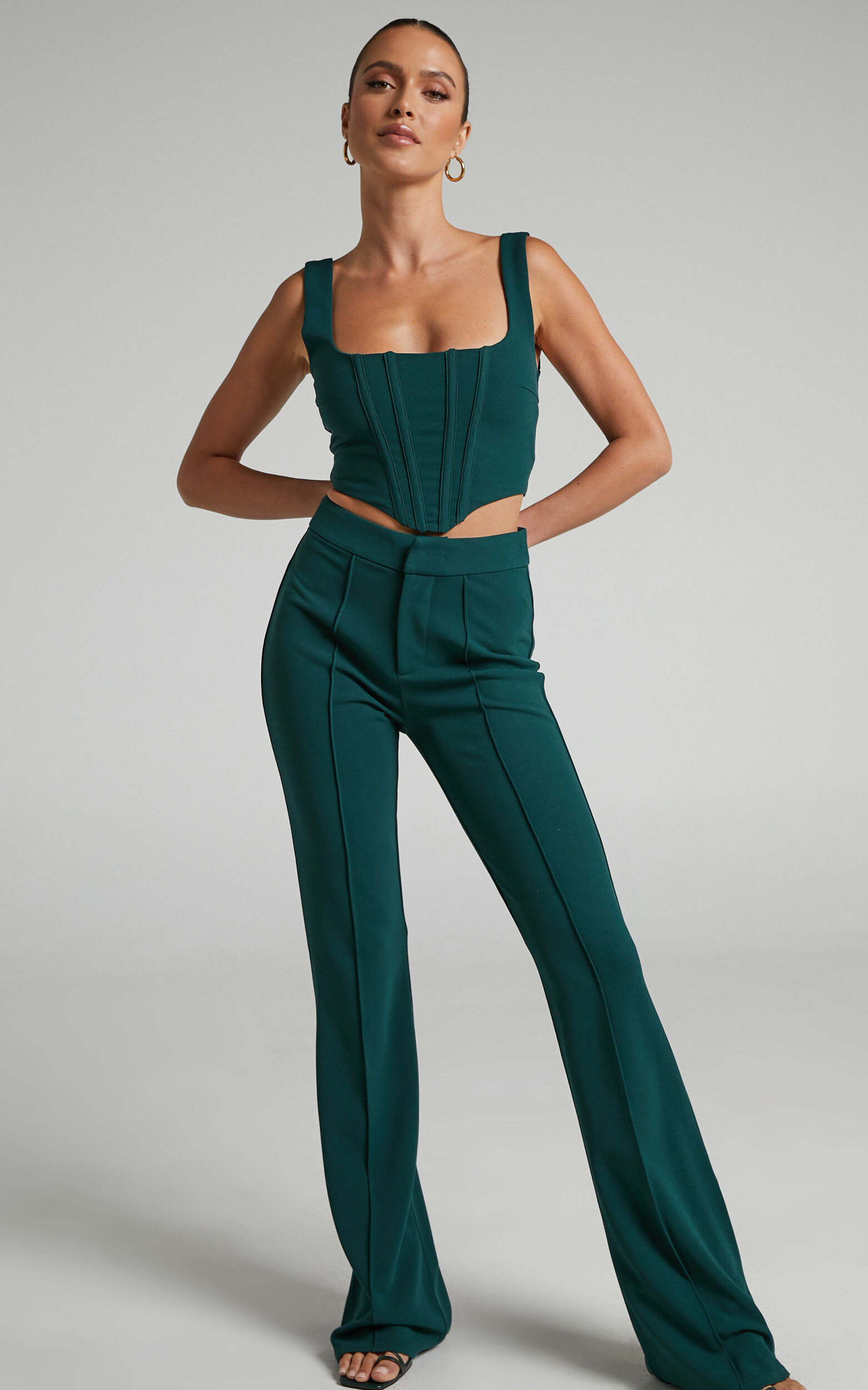 Ritta Two Piece Set - Corset Top and Pants Set in Emerald