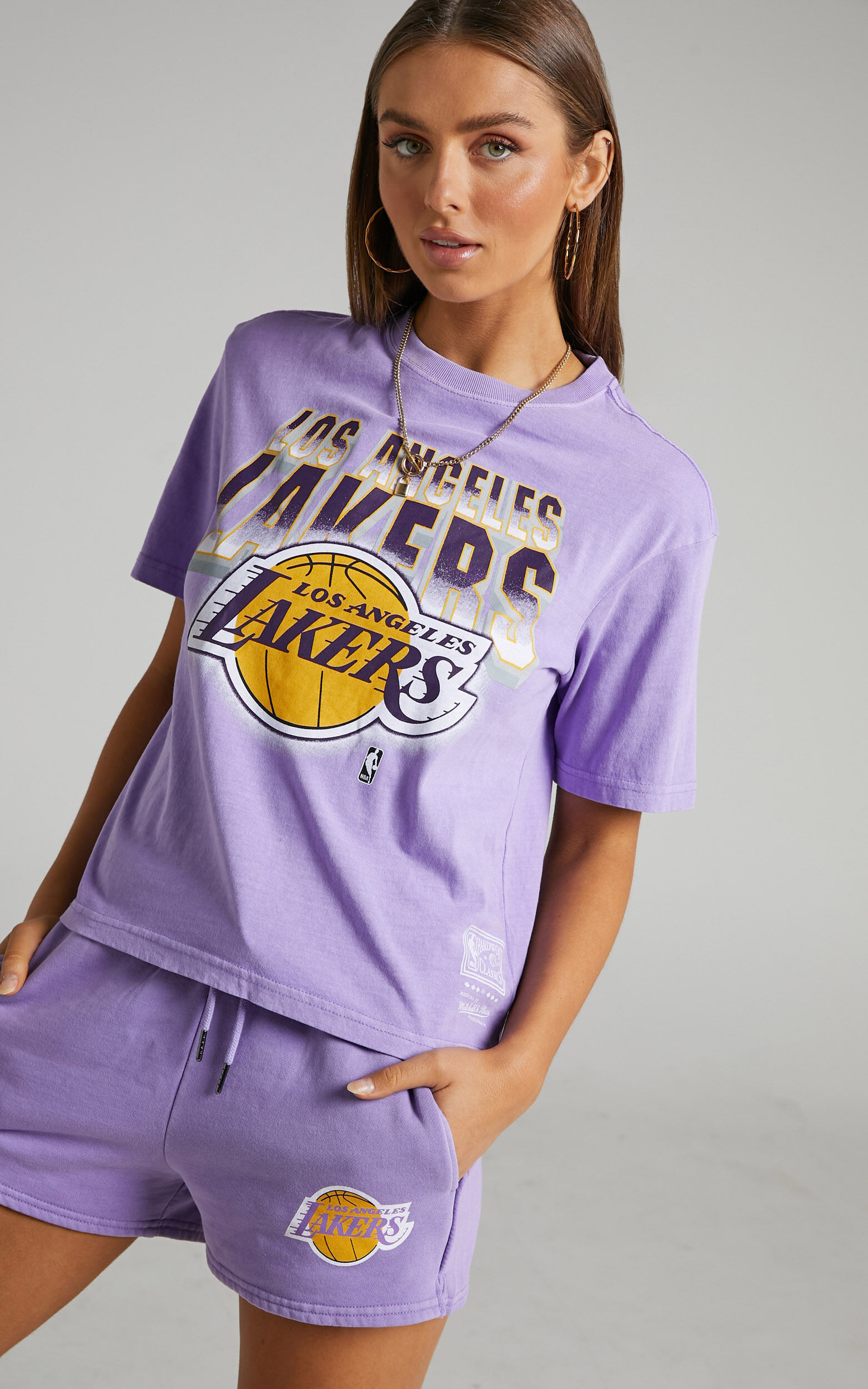 Mitchell & Ness - Lakers Womens Vintage 90s Block Blur Tee in Faded Purple - L, PRP1, super-hi-res image number null