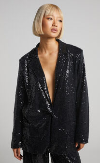 Looma Sequin Relaxed Fit Blazer in Black
