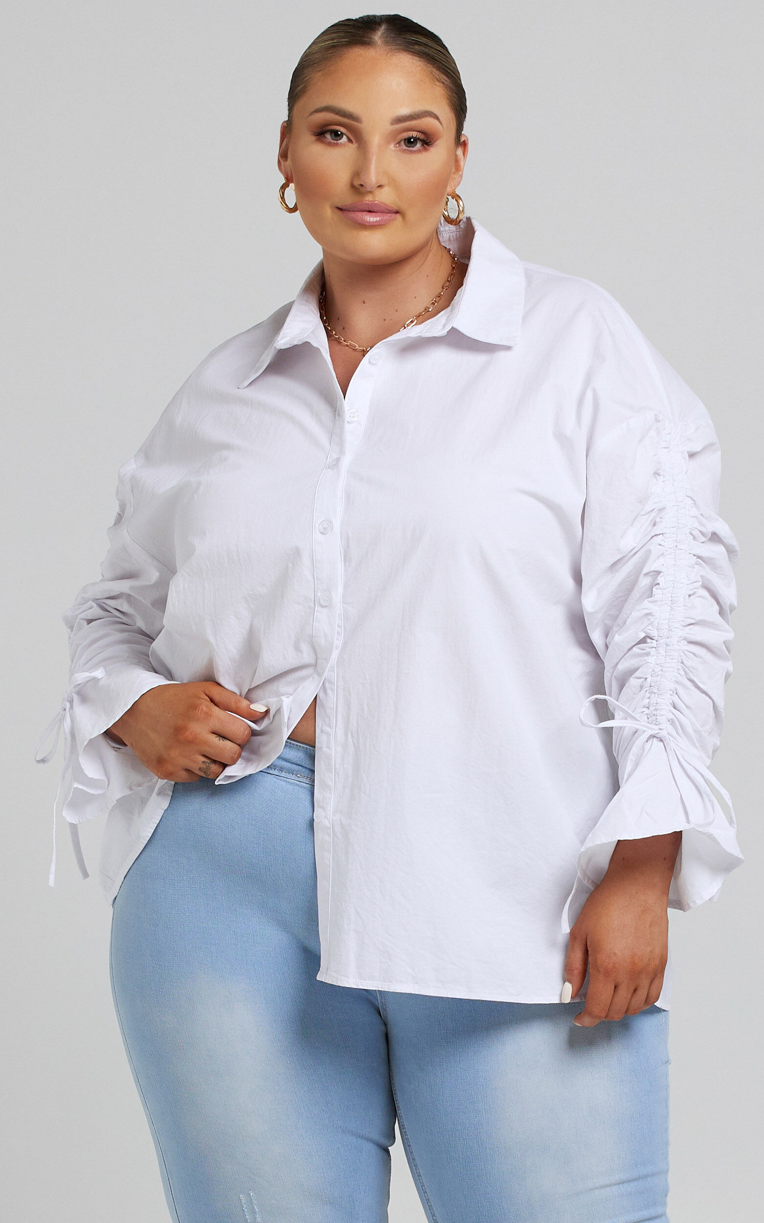 Melli Longsleeve Ruched Shirt in White - 04, WHT2, super-hi-res image number null