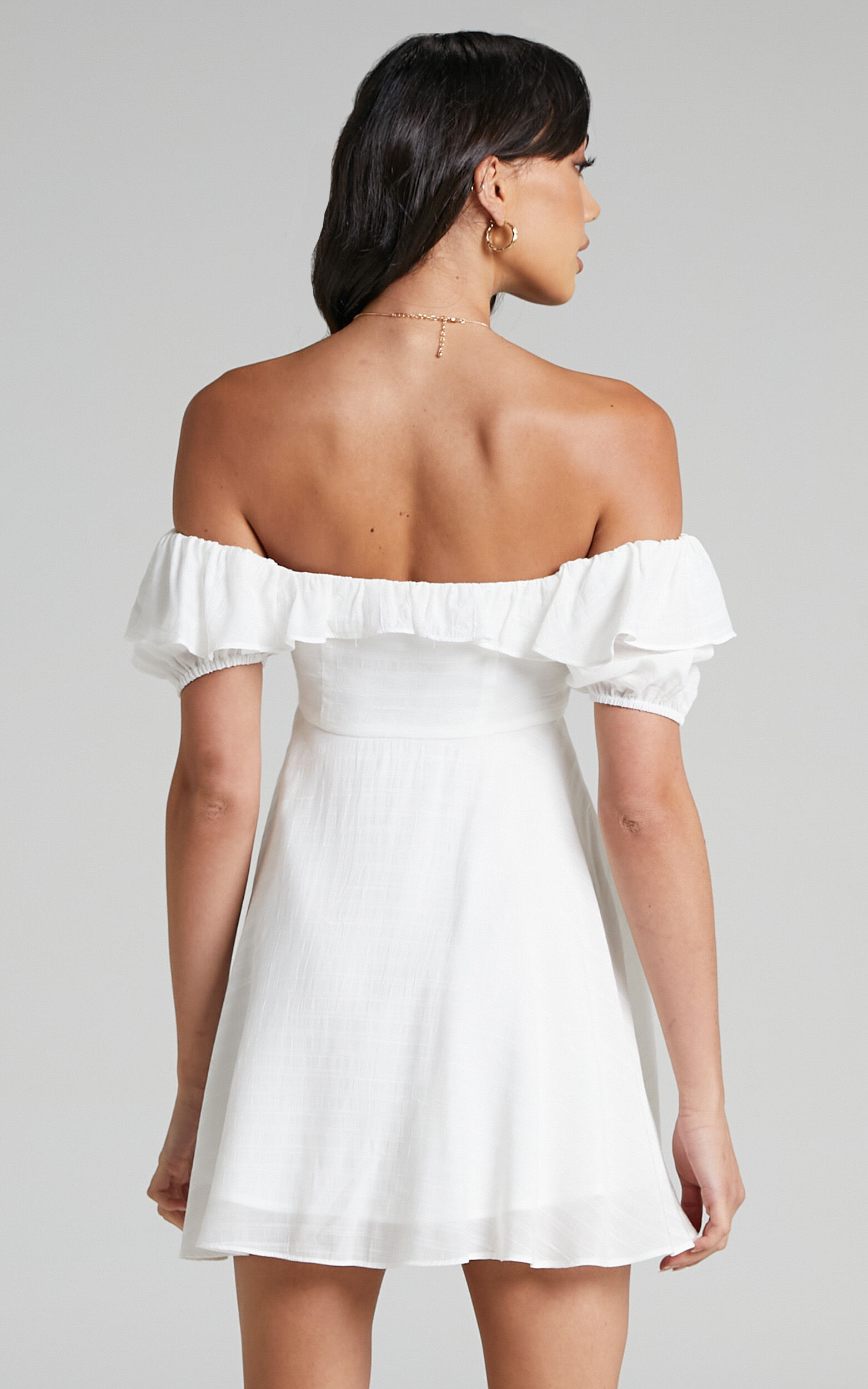 Canthe Mini Dress - Frill Detail Puff Sleeve Off Shoulder Skater Dress White | Showpo