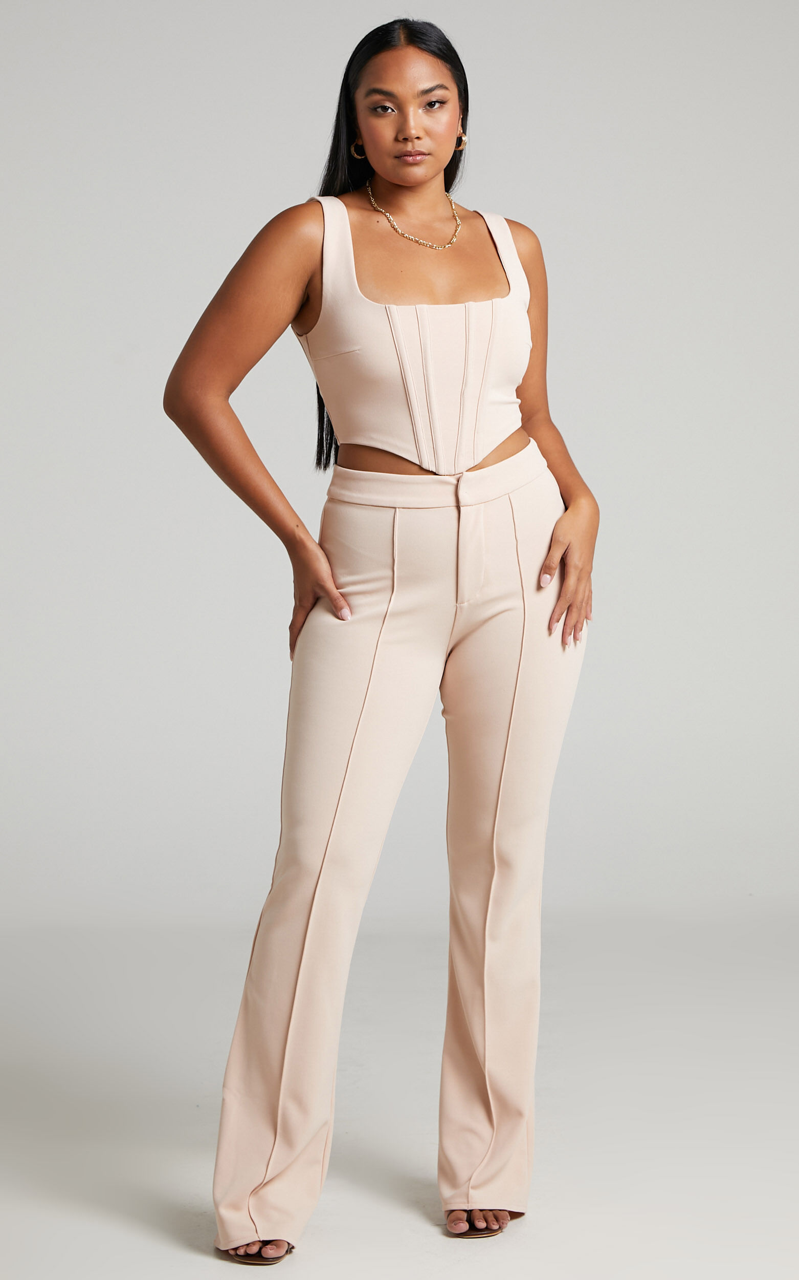 Ritta Two Piece Set - Corset Top and Pants Set in Cream